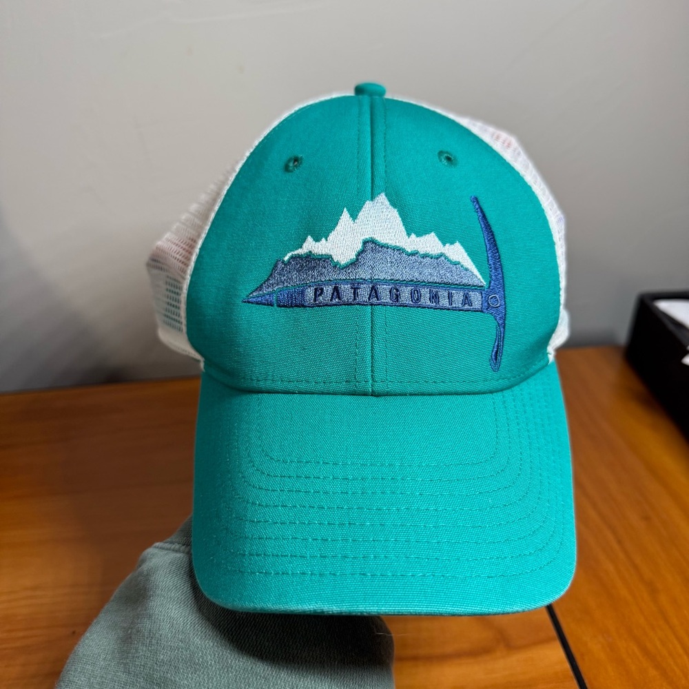 Patagonia Turquoise Teal Snapback Hat Pick Axe Hiking‎ Mountain Outdoor Gorpcore